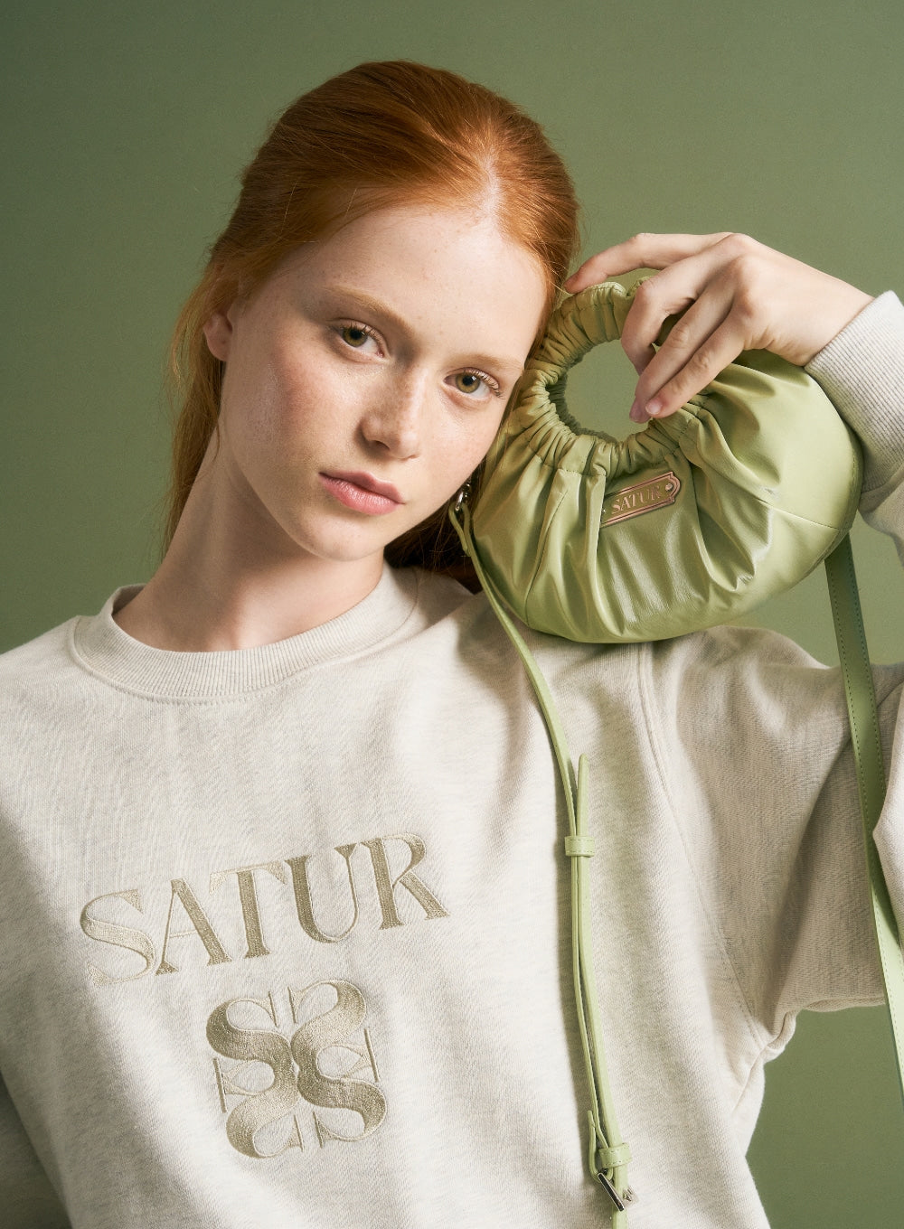 [satur] Scrunchie Mini Tote & Cross Bag - Apple Green