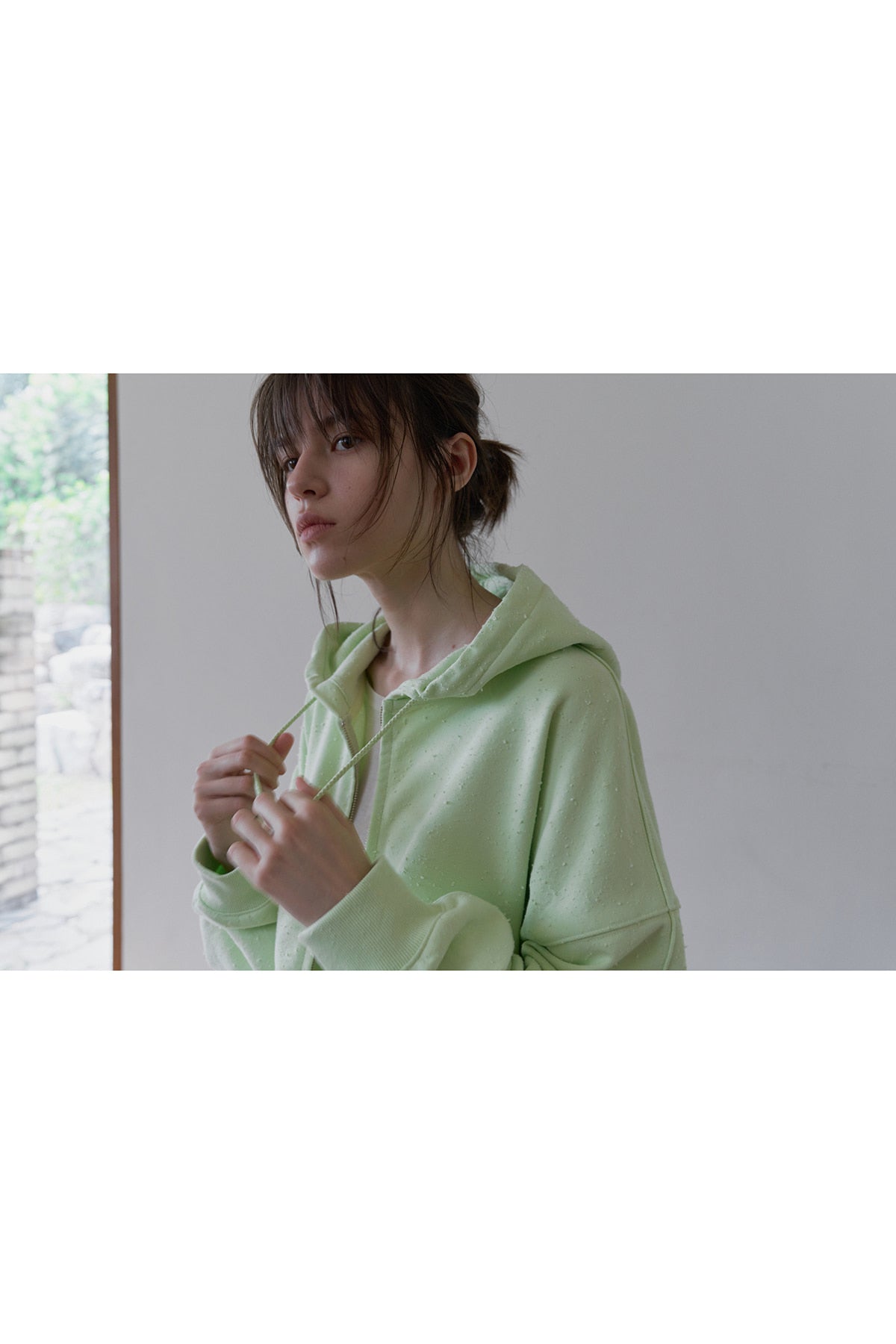 Overdueflair Damaged Washed Zip-Up Hoodie Apple Green