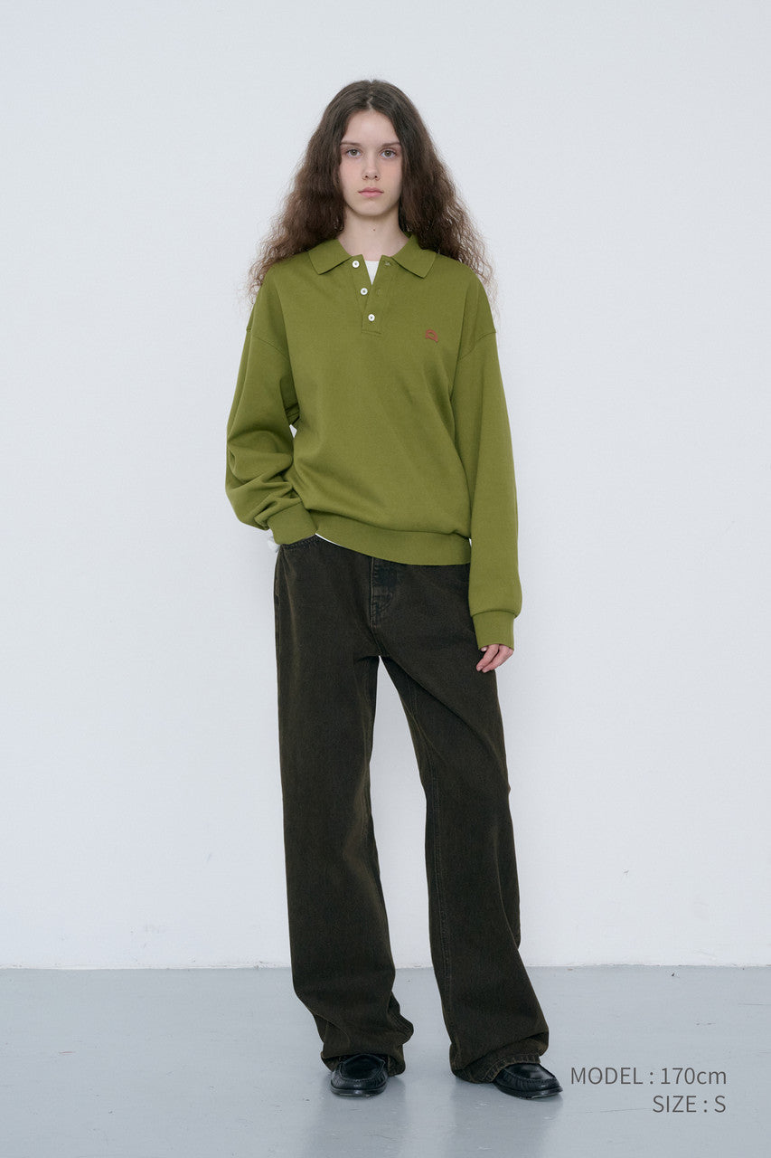 Dunst Unisex Leather Logo Collared T-Shirt Olive