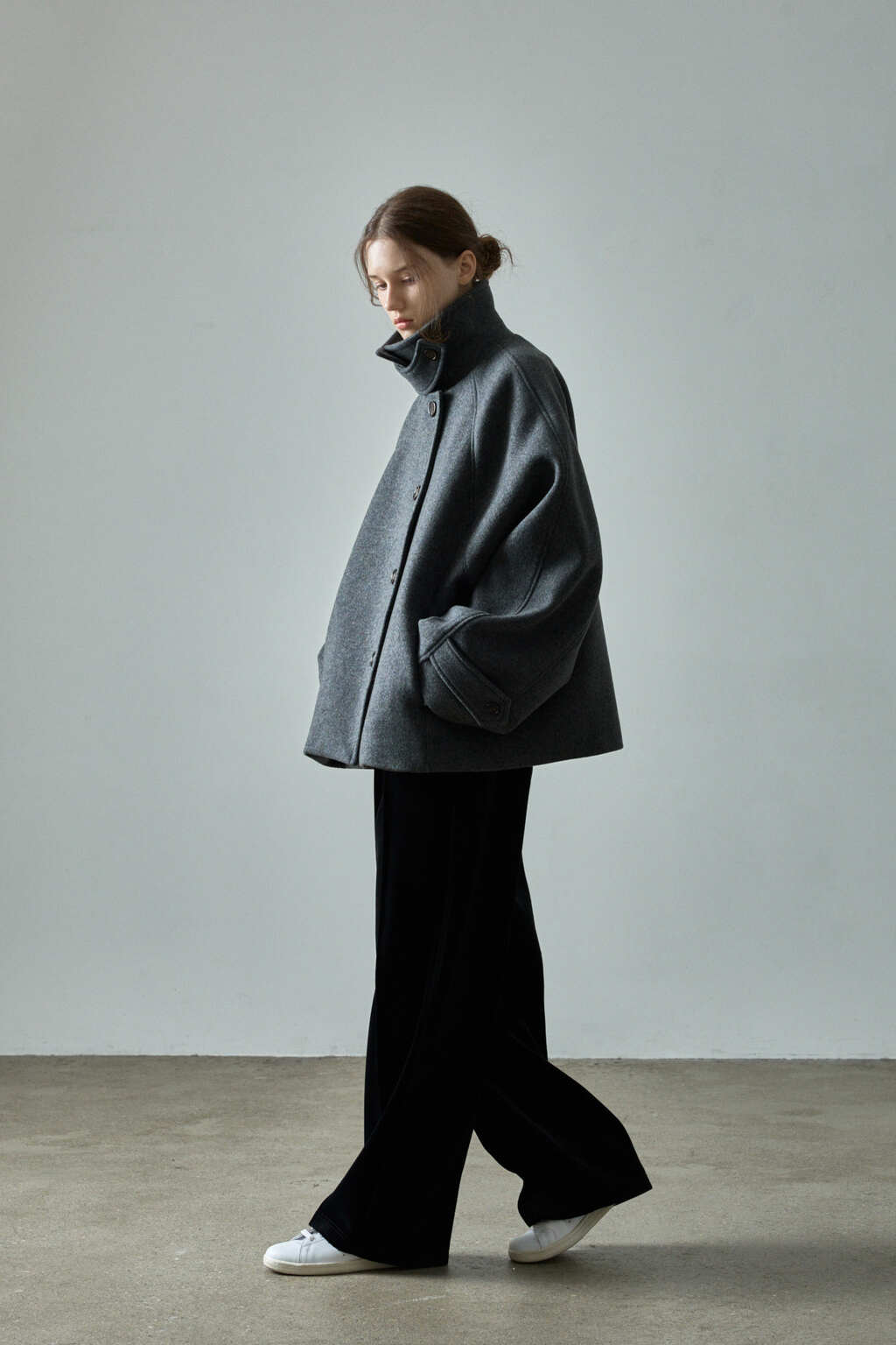Facade Pattern Oversized Cashmere Half Coat charcoal