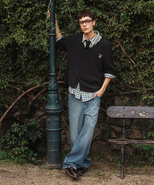Satur Wrinkle Washed Denim Pants - Blue