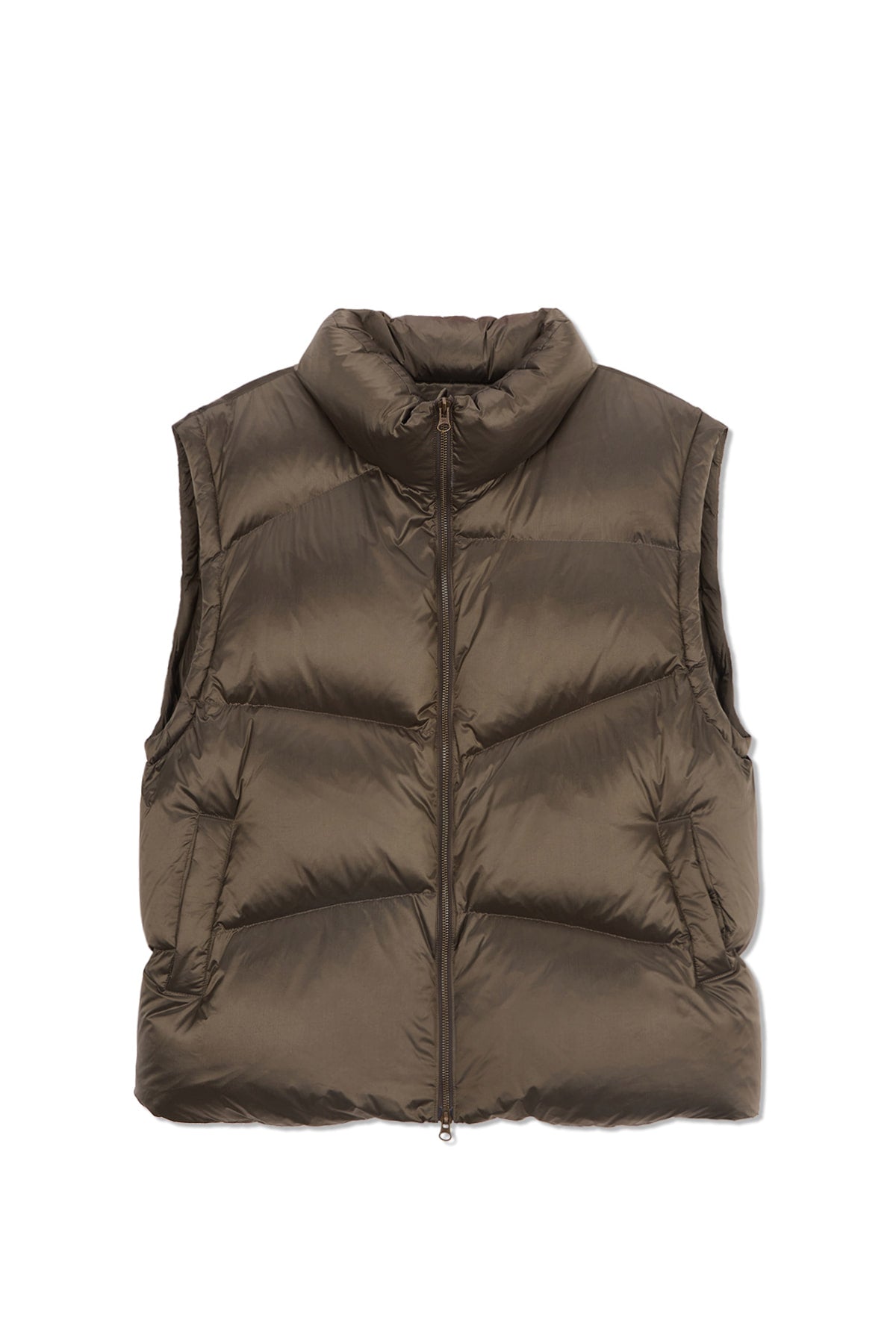 [matinkim] Unbalance Quilted Down Vest For Men IN Khaki Brown