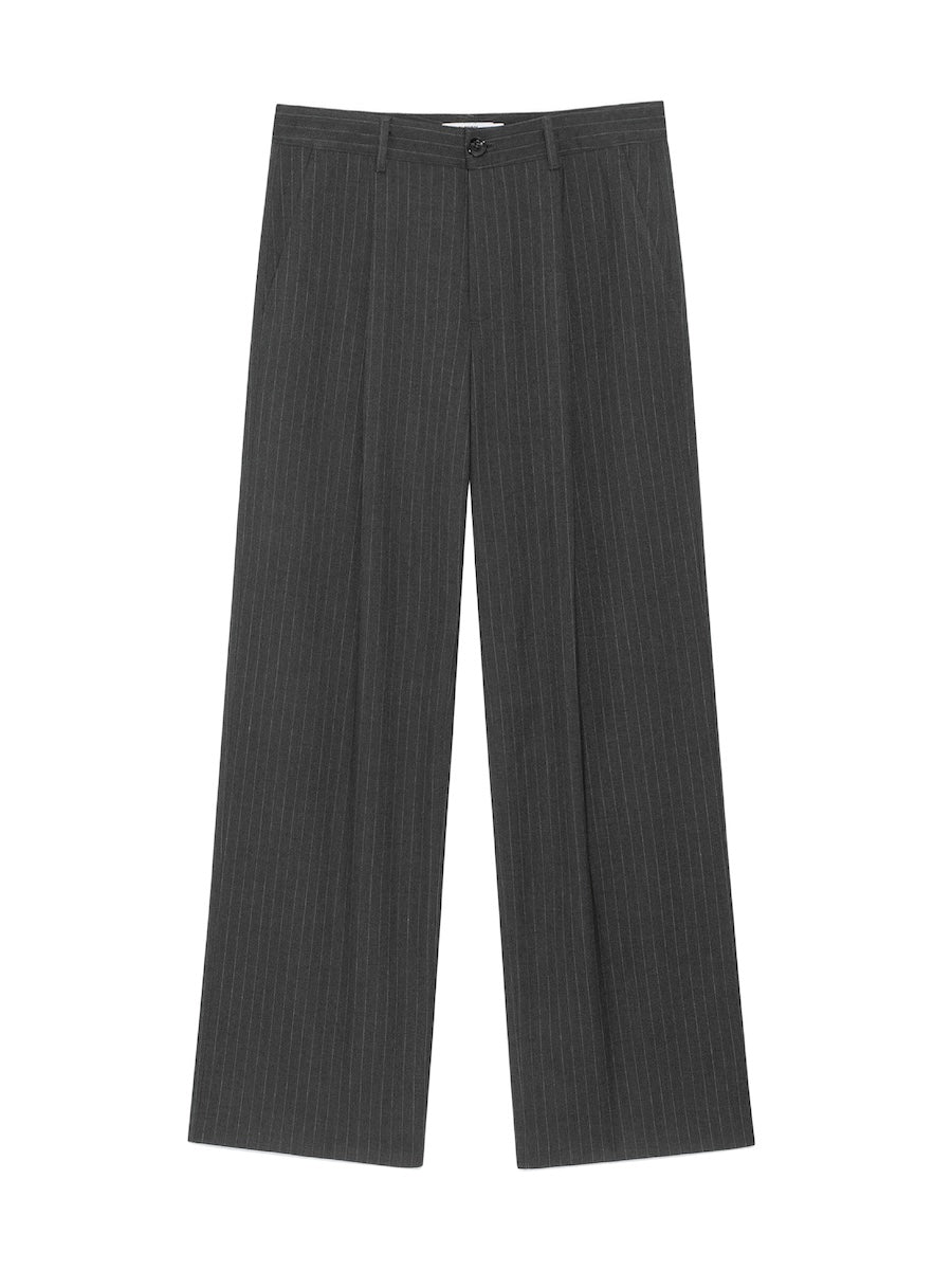 GLOWNY G Gentle Wide Leg Pinstripe Pants (Gray)