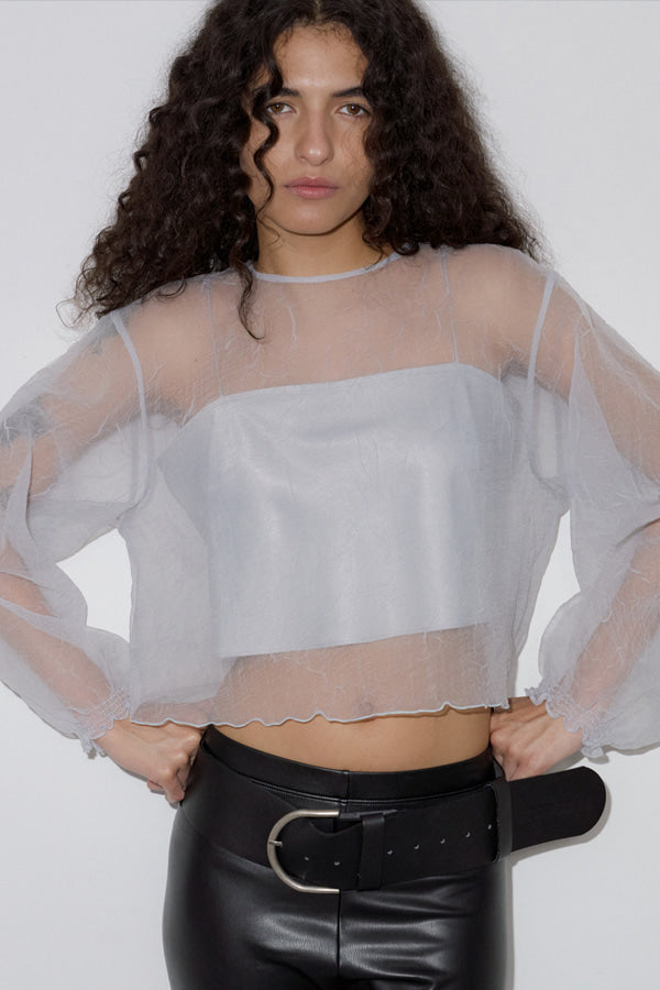 Overdueflair Organdy Balloon Blouse Pale Blue