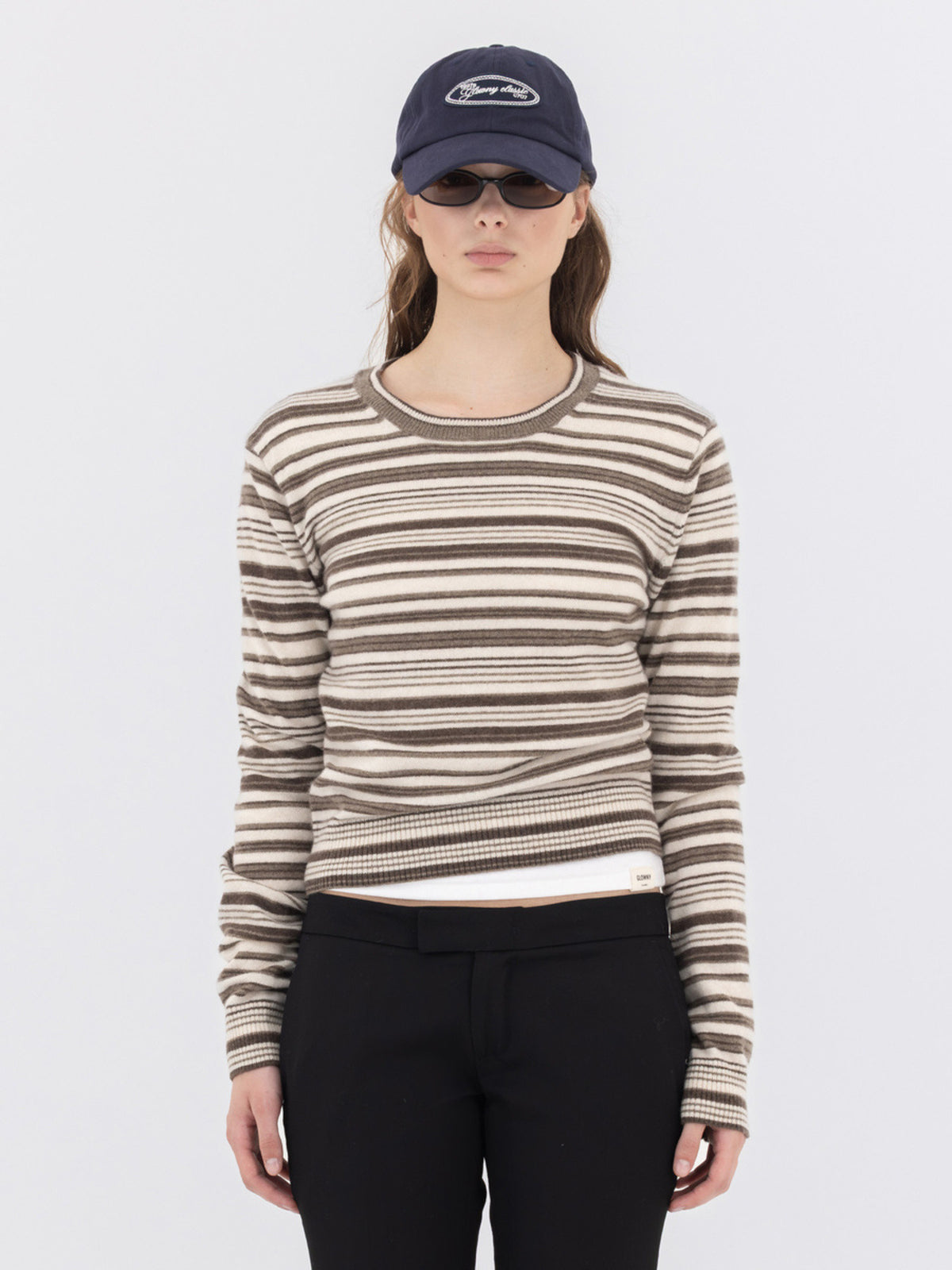 GLOWNY G Mixed Stripe Cashmere Knit (Dark Brown)