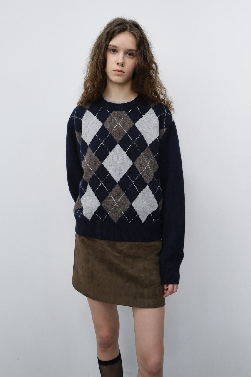 Dunst Unisex Argyle Crewneck Sweater Navy