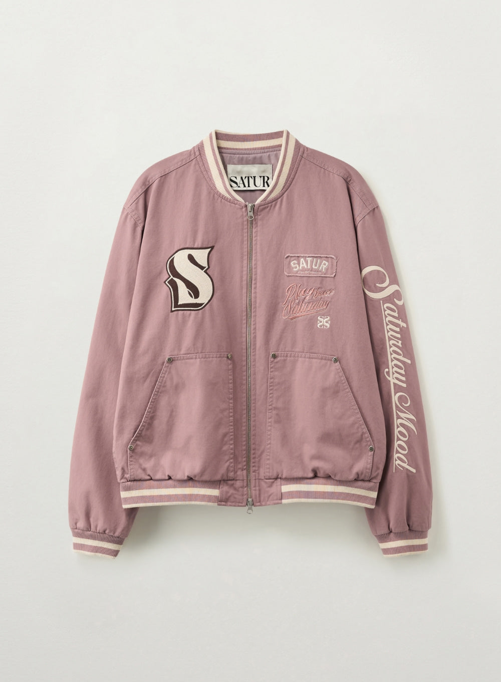 [SATUR] 90s Playback Varsity Jacket - Pink