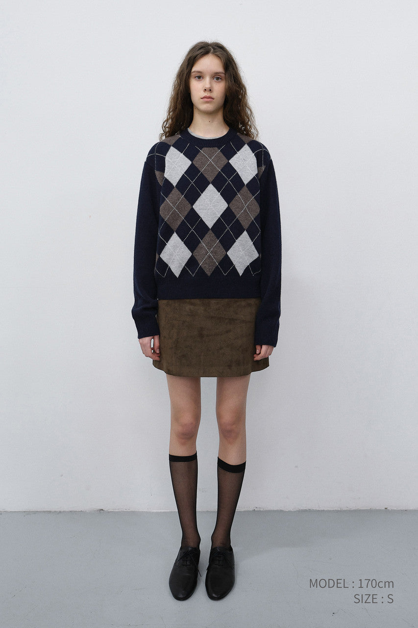 Dunst Unisex Argyle Crewneck Sweater Navy