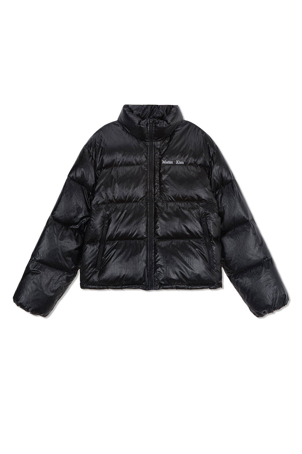 [matinkim] SMALL LOGO VOLUME DOWN JUMPER FOR WOMEN IN BLACK