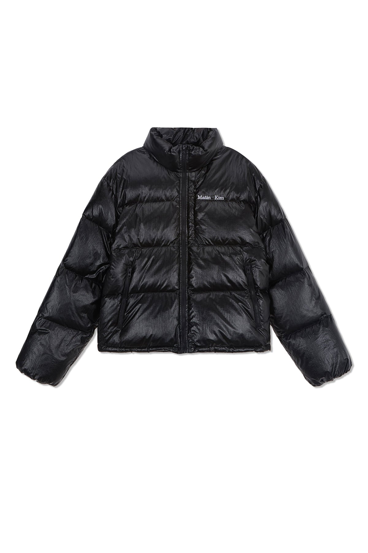 [matinkim] SMALL LOGO VOLUME DOWN JUMPER FOR WOMEN IN BLACK