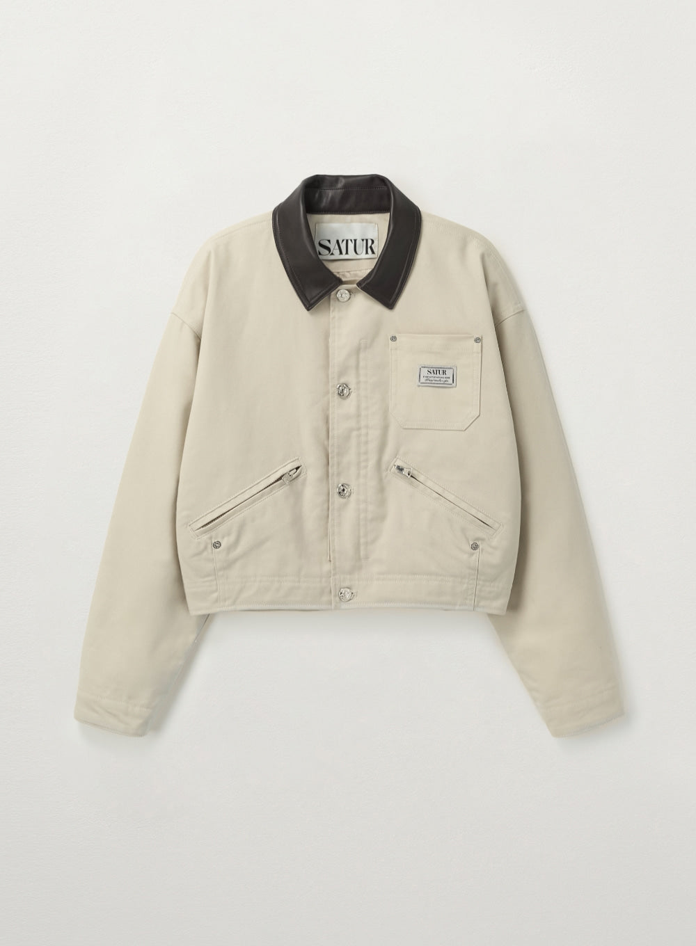 [satur] (W) Crop Cotton Work Jacket - Natural Beige