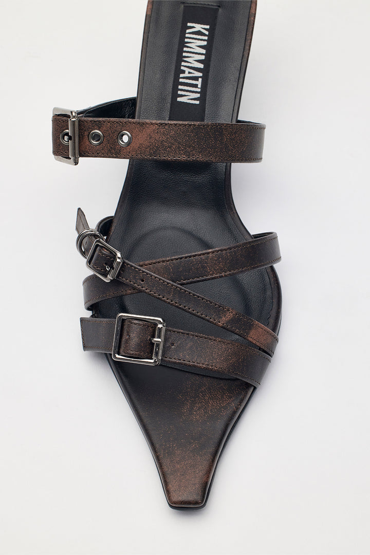 Matinkim Buckle Strap Sandal Heels IN Brown