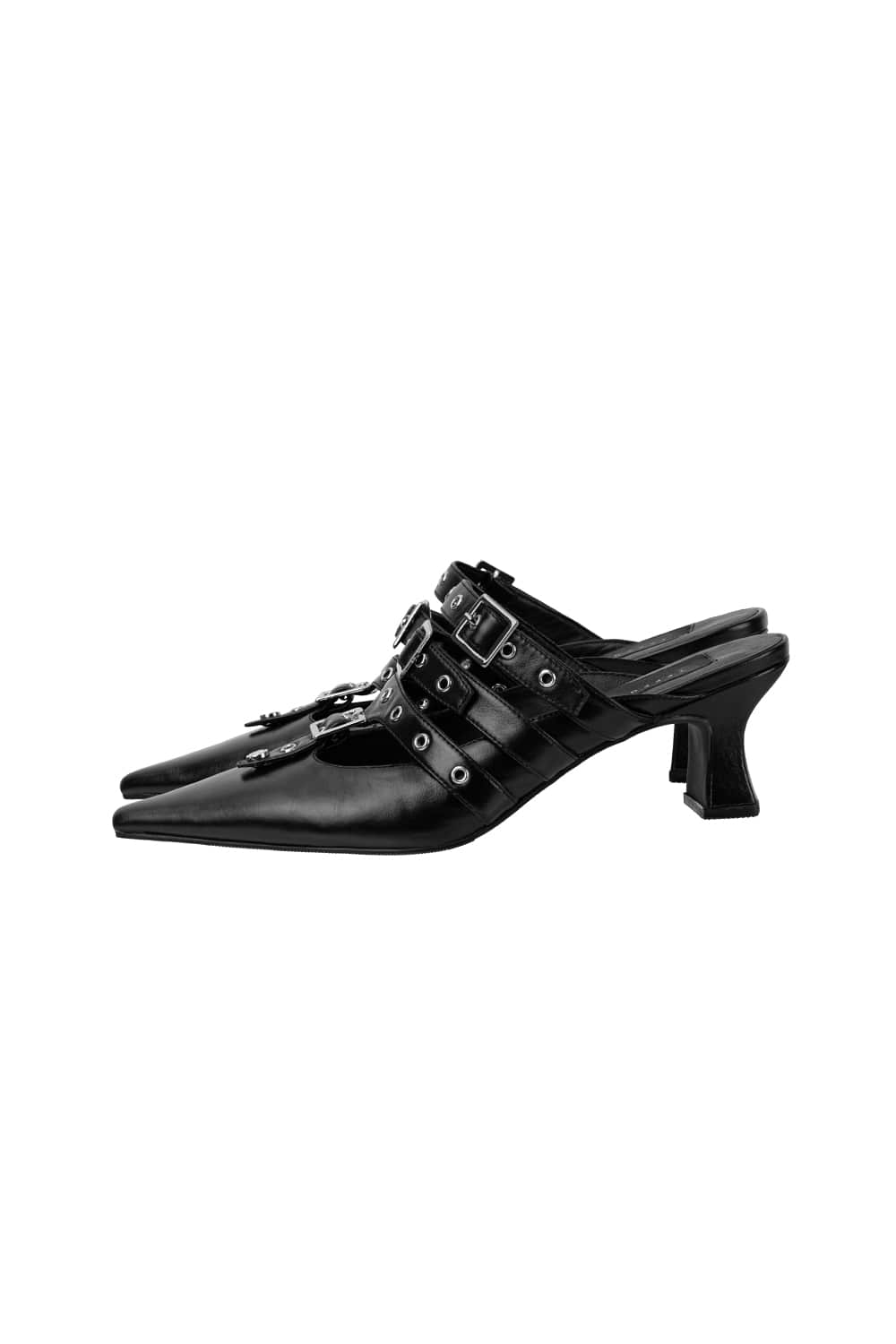 Treemingbird Eyelet Buckle Mules Black