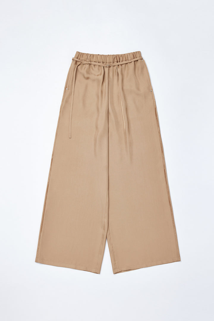 Matinkim Belted Silky Wide Pants IN Beige
