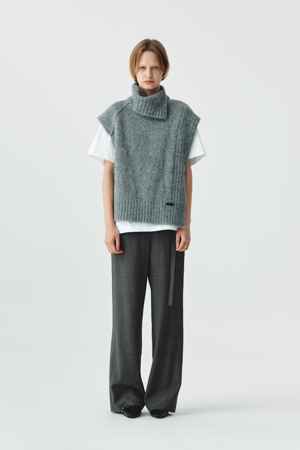 Matinkim Waist Point Belted Wool Trouser IN Grey