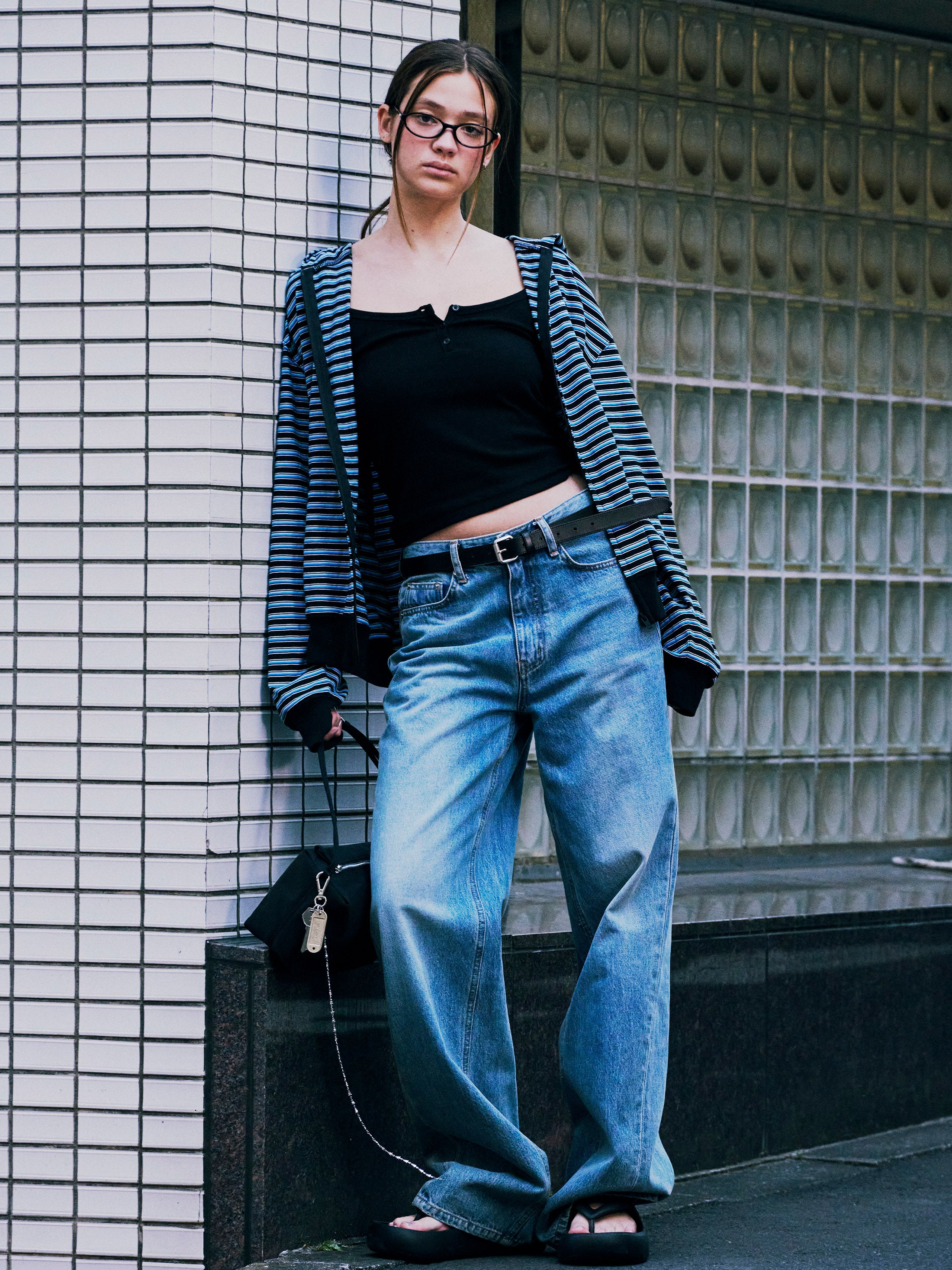 Low Classic Lc Striped Zip-Up Hoodie Black Stripe