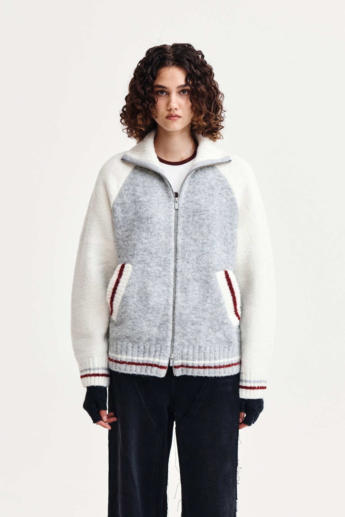 [matinkim] High Neck Raglan Knit Zip UP For Women IN Ivory