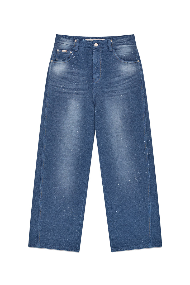 Matinkim Back Line Point Soft Shiny Denim Pants IN Blue