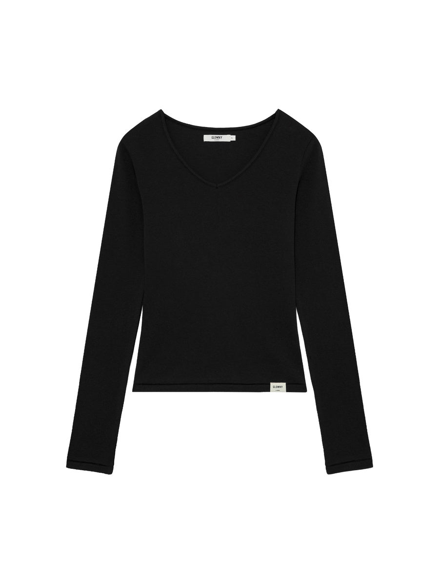 GLOWNY G Charm V-Neck Long Sleeve (Black)