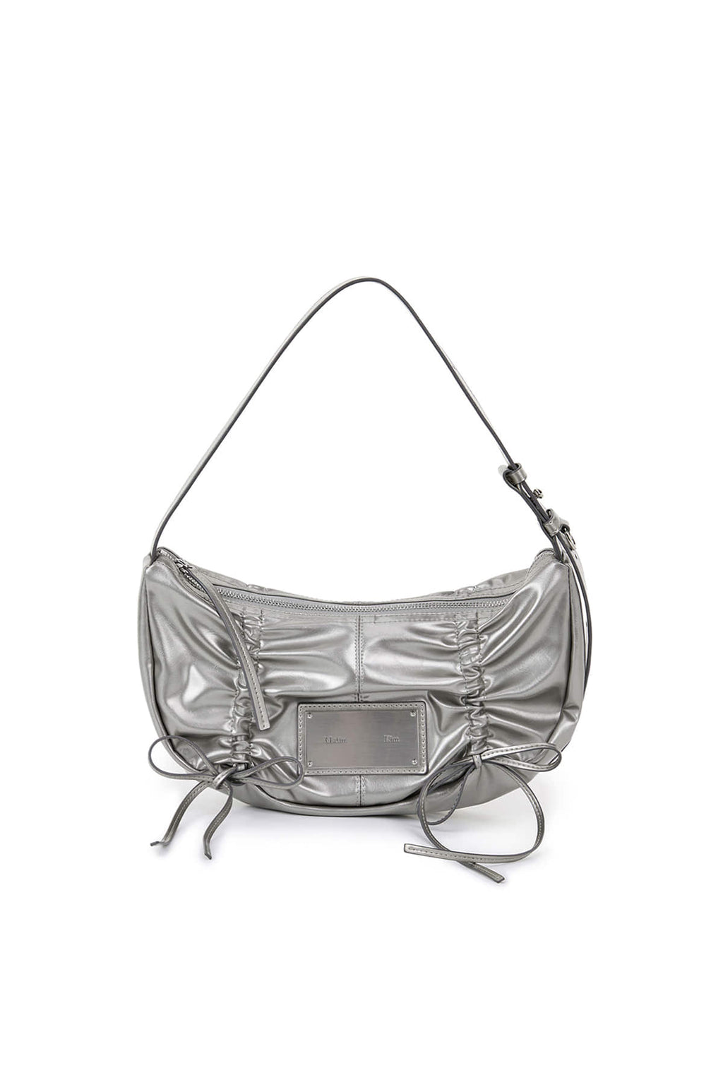 [matinkim] HALF SHIRRING RIBBON ROUND BAG IN DARK SILVER