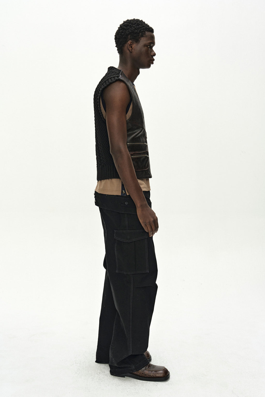 Andersson Bell Back Knit Patchwork Leather Vest