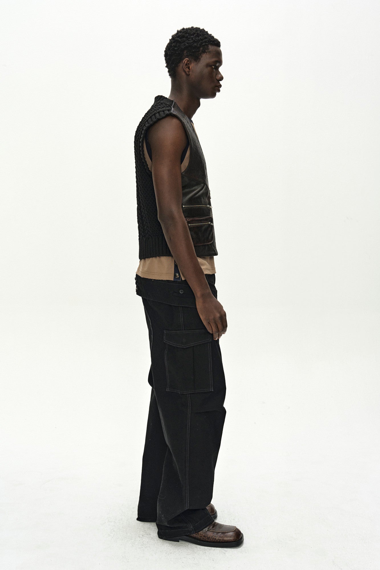 Andersson Bell Back Knit Patchwork Leather Vest