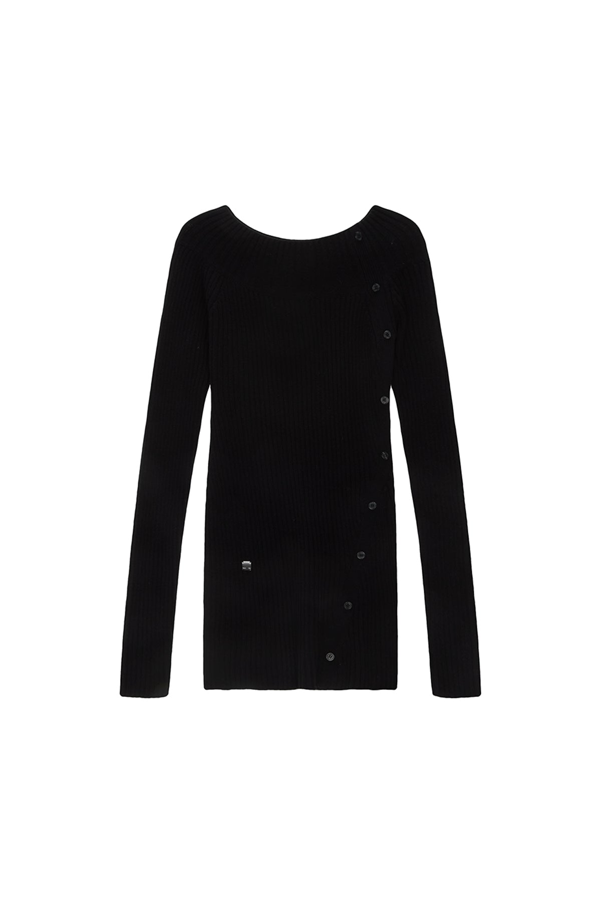 Matinkim One Shoulder Button Point Knit Dress IN Black