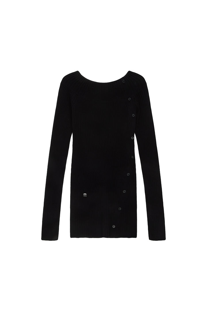 Matinkim One Shoulder Button Point Knit Dress IN Black