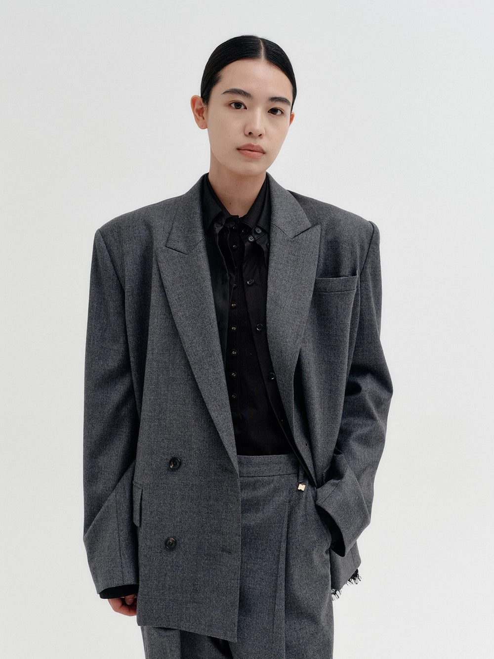EENK Split Back Lace Panel Jacket - Melange Gray