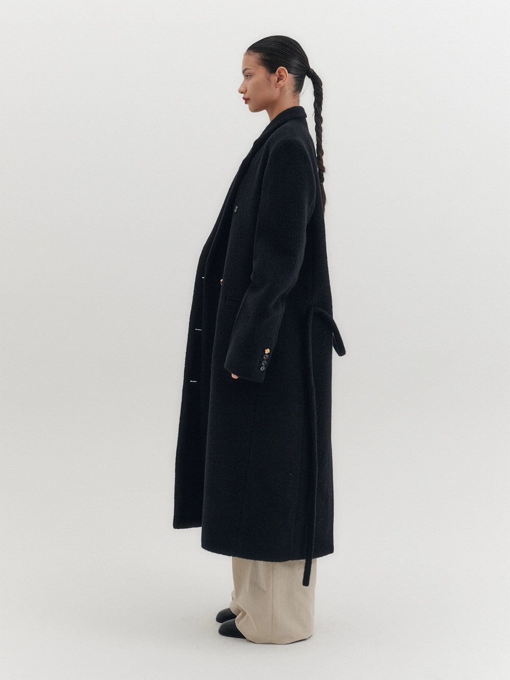 EENK Tailored Belted Long Coat - Black