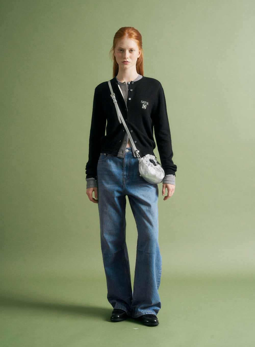 [satur] (W) Loren Basic Crew Neck Fine Cardigan - Black