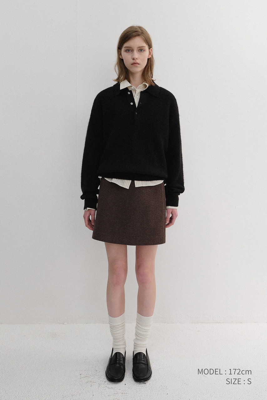 Dunst Unisex Hairy Collared Sweater Black