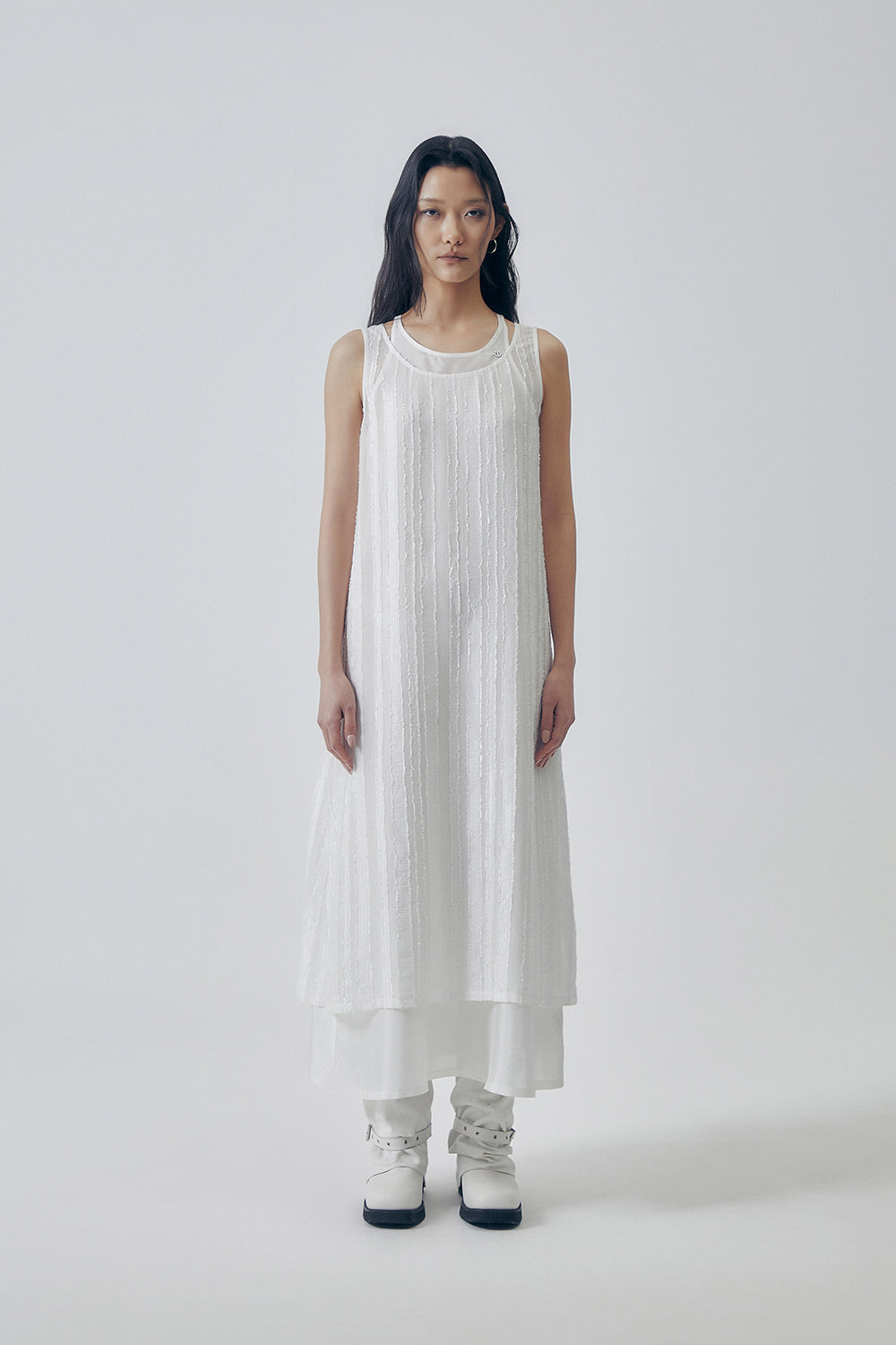 Treemingbird Two-Layer Overlap Dress White
