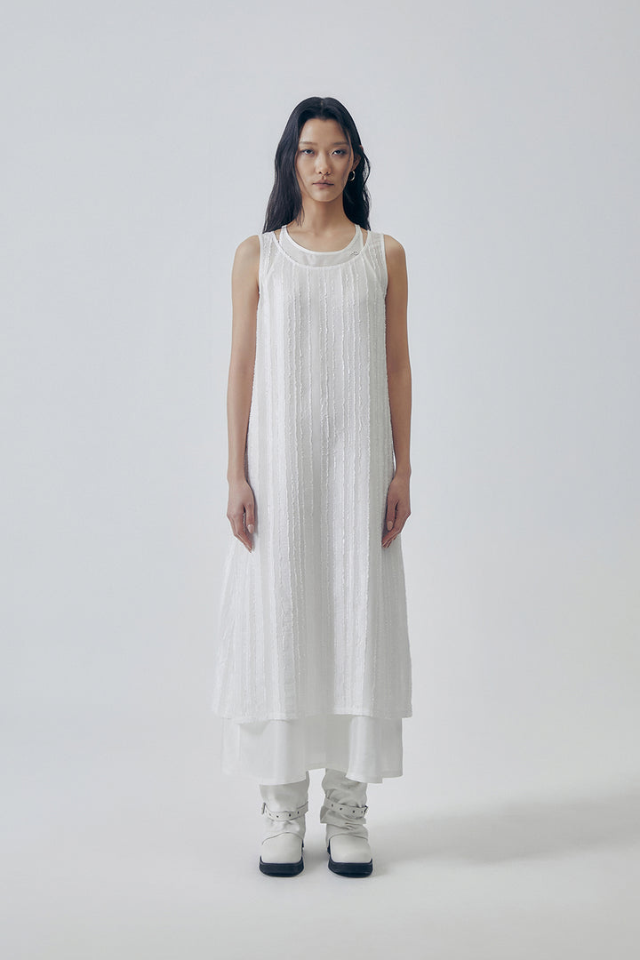 Treemingbird Two-Layer Overlap Dress White