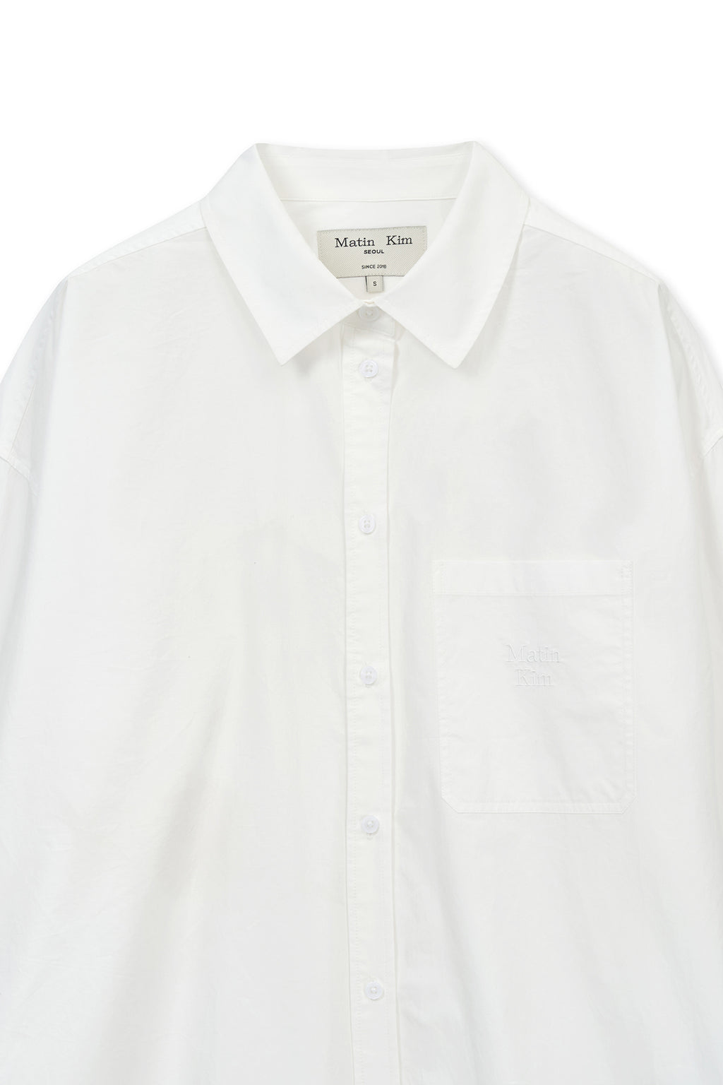 [matinkim] Embroidery Small Logo Shirt IN White