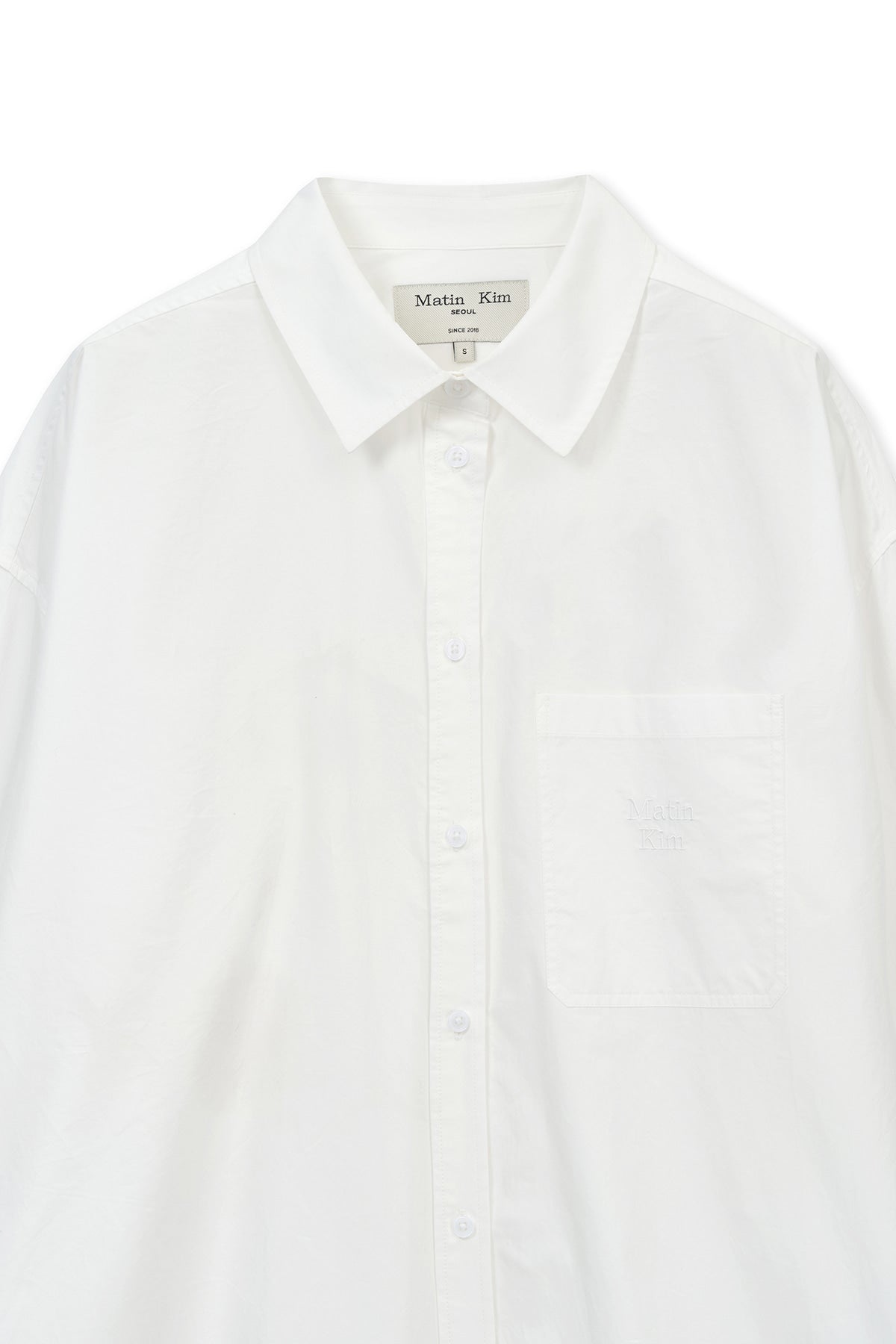 [matinkim] Embroidery Small Logo Shirt IN White