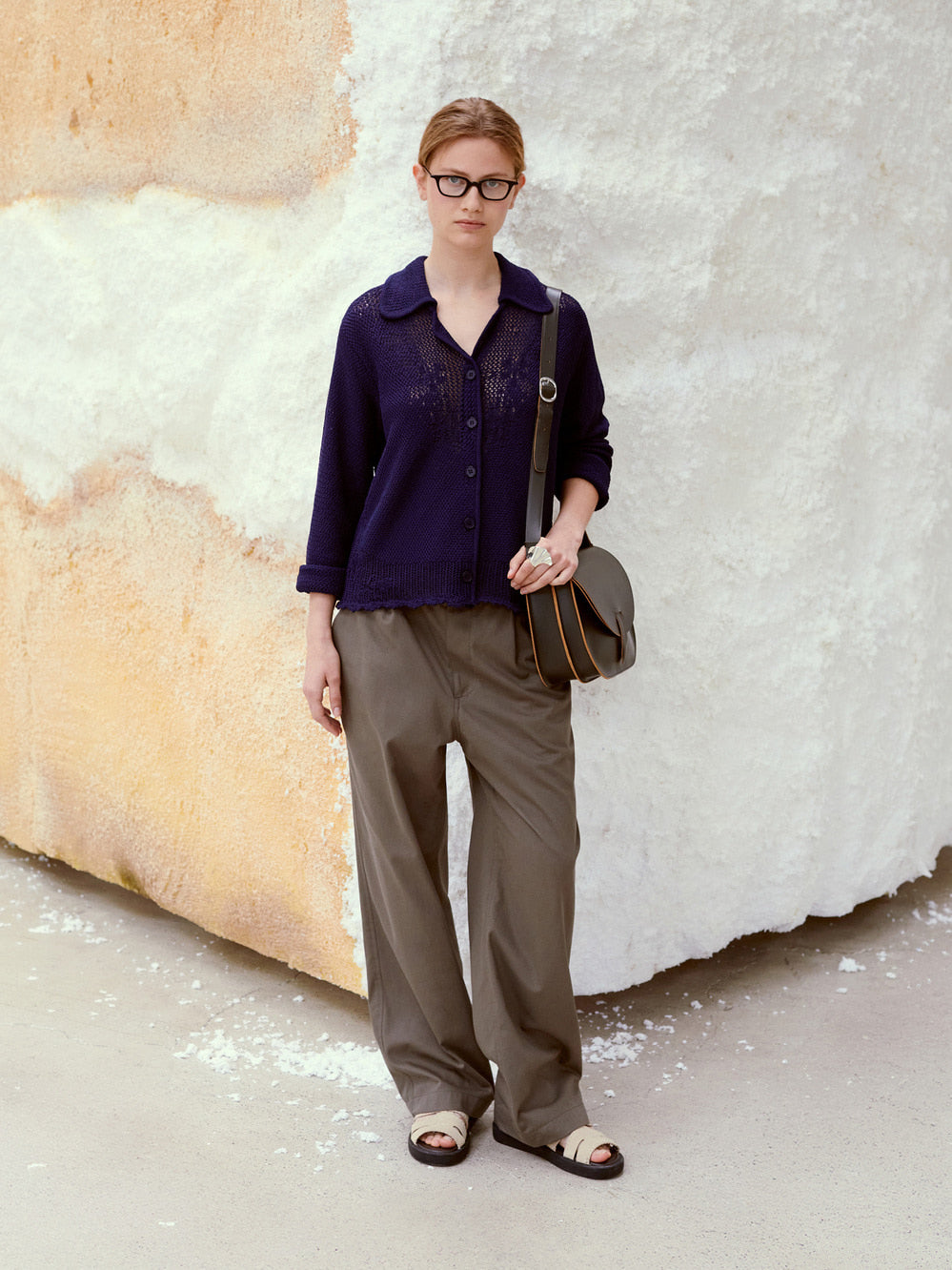 Low Classic Drawstring Cotton Pants Khaki
