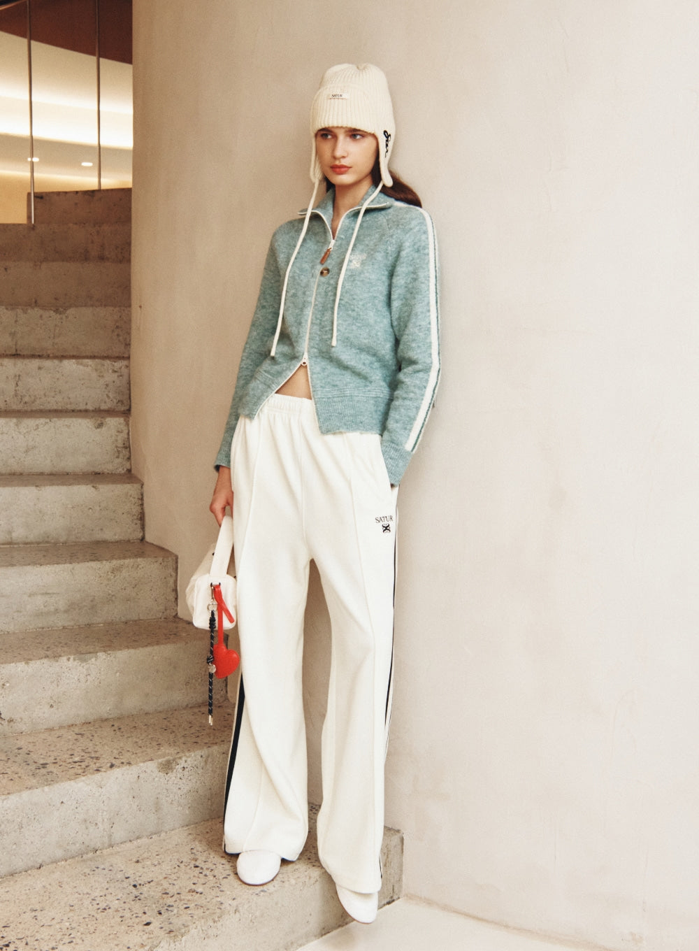 Satur (W) Lawton Boucle Knit Zip-up - Mint