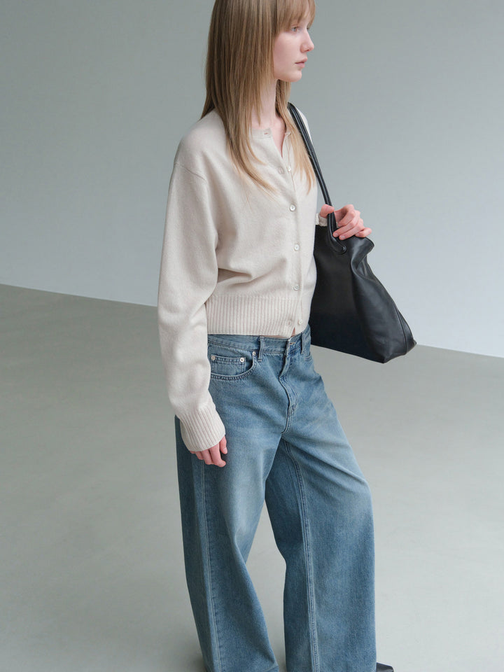 Low Classic Crop Wool Cardigan Oatmeal