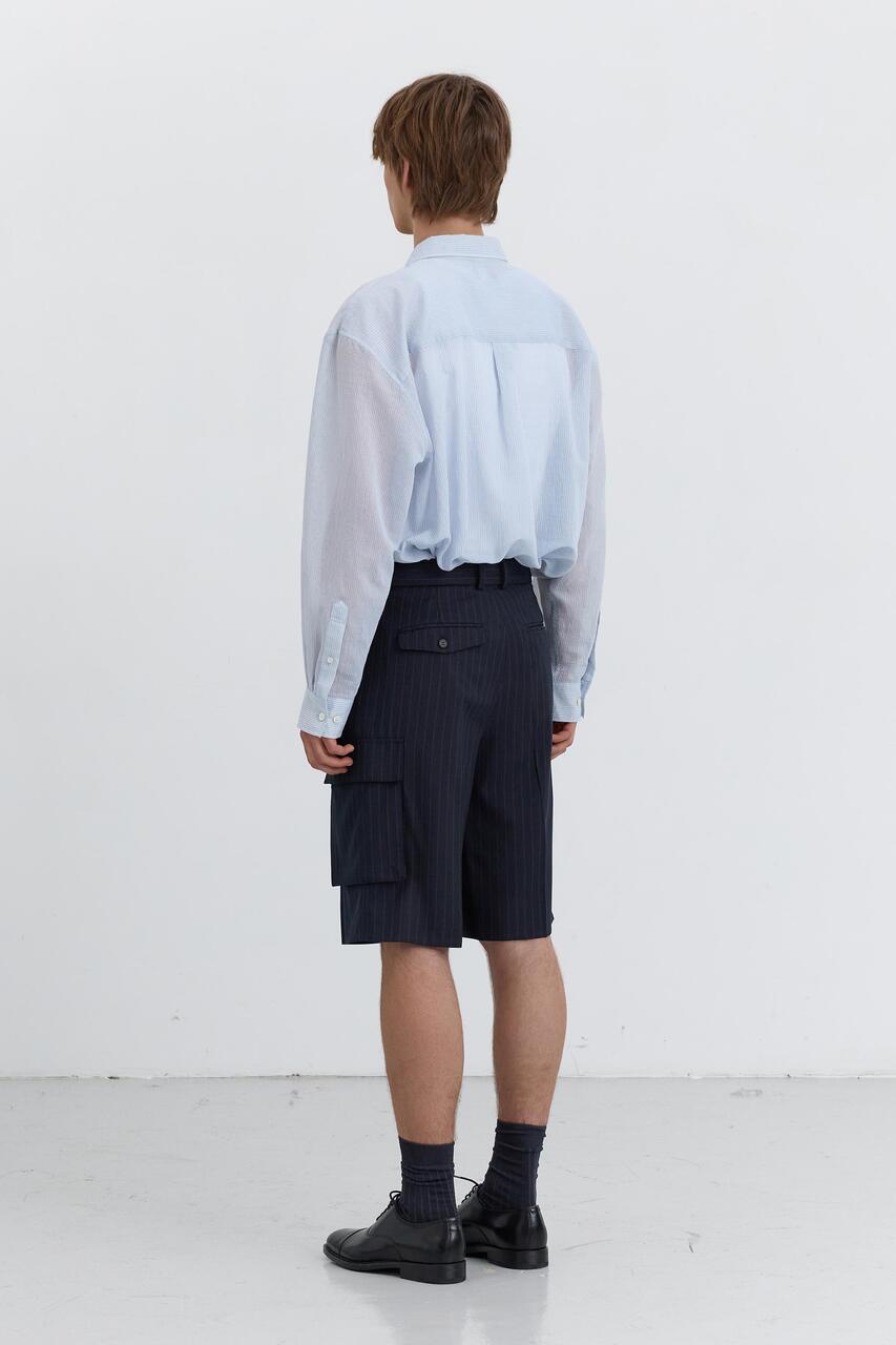 Dunst Belted Multipocket Bermuda Shorts Navy Stripe
