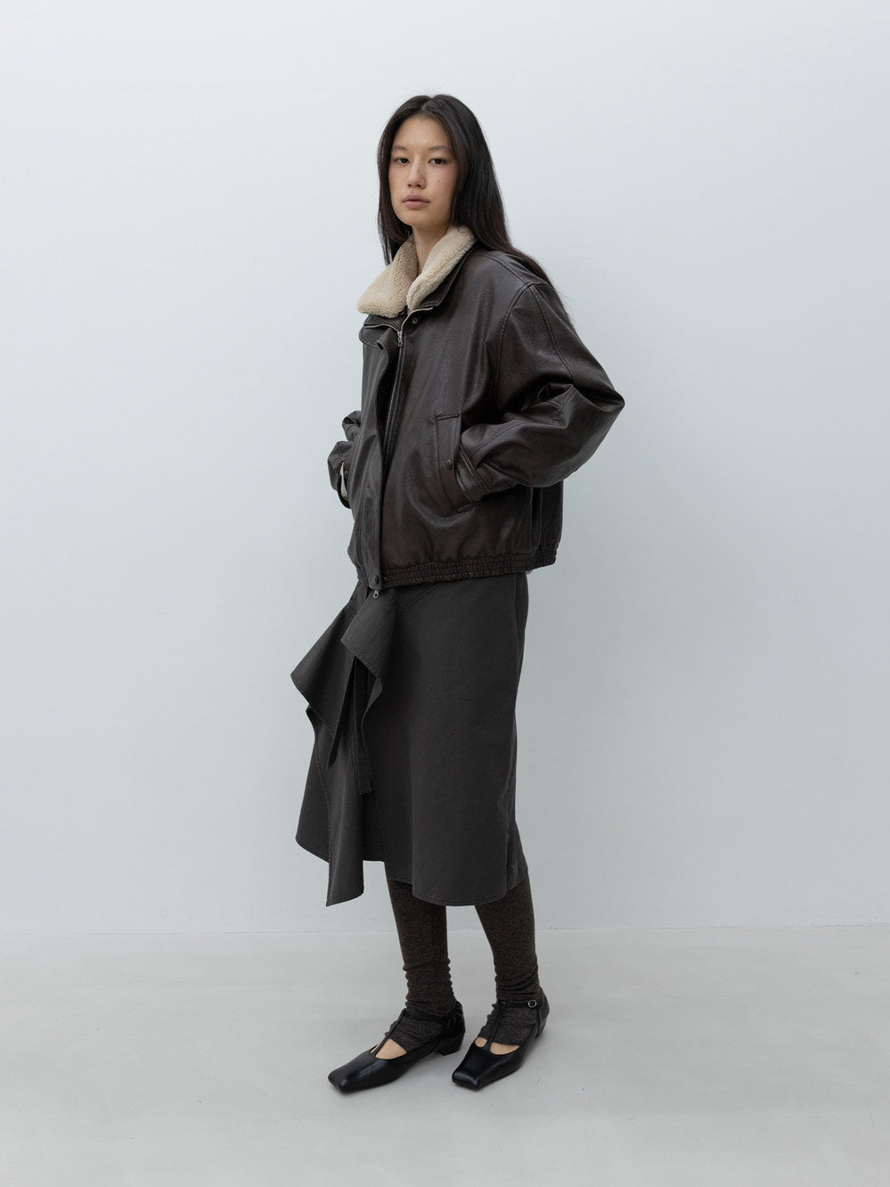 Low Classic Fur Collar Artificial Leather Jacket Brown
