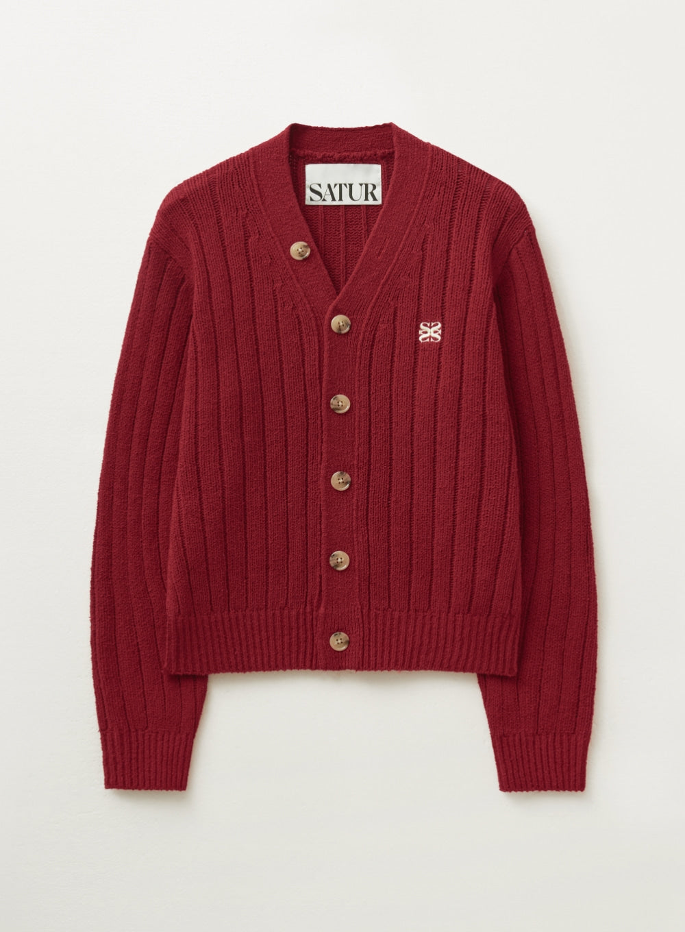 (W) Faro Over Size Boucle Cardigan - Burgundy Red