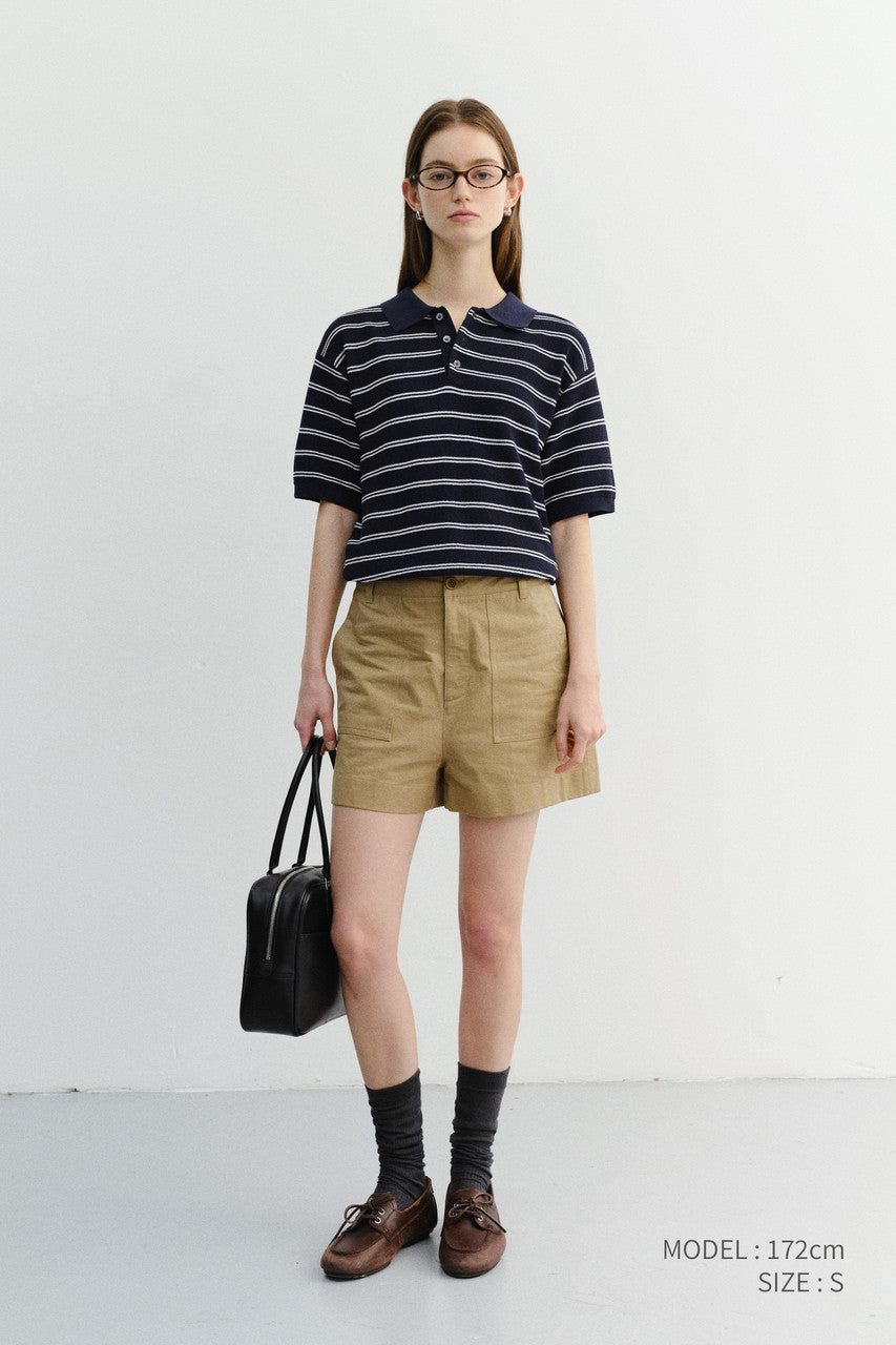 Dunst Unisex Soft Striped Polo Knit Navy