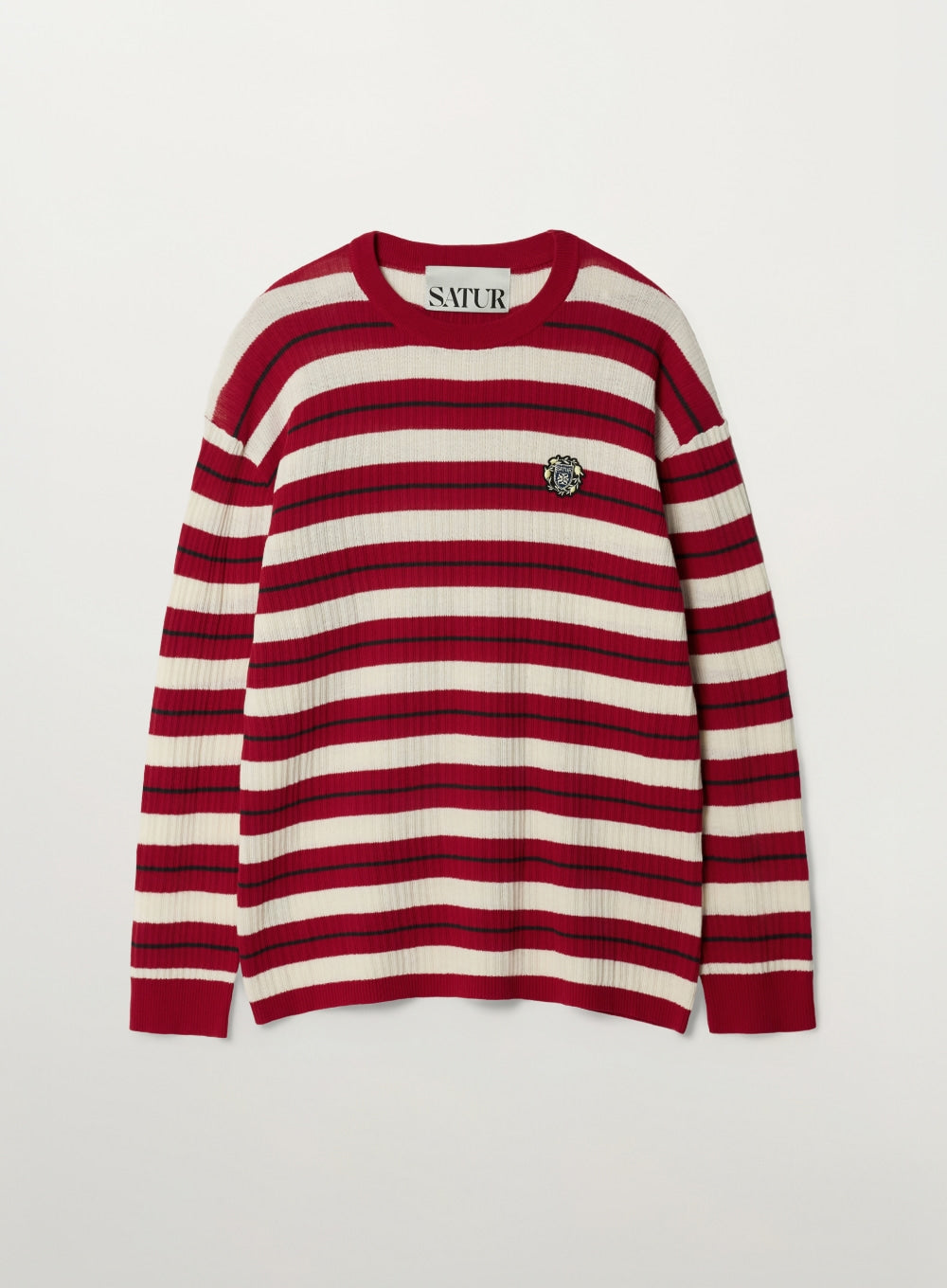 Satur Crest Logo Stripe Knit - Red