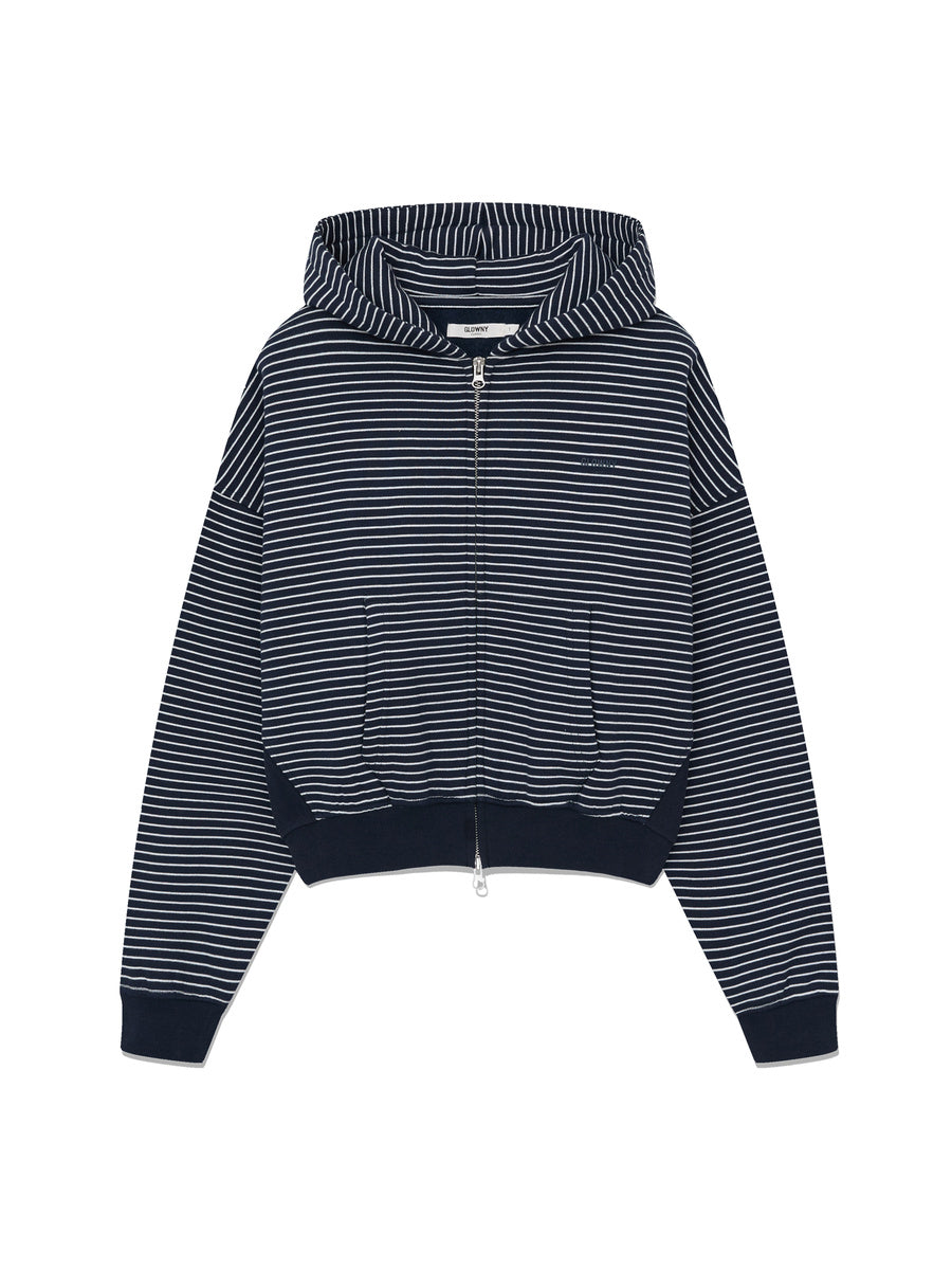 GLOWNY G Warm Core Stripe Zip Hoodie (Navy Stripe)