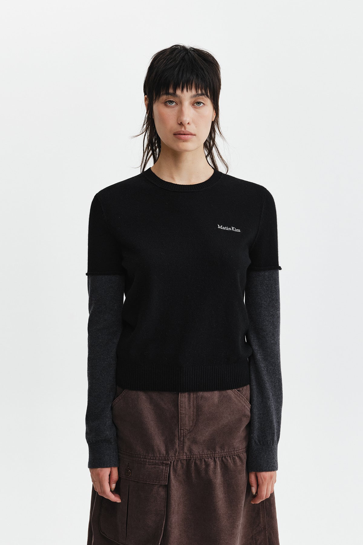 Matinkim Cashmere Blended Two Tone Knit Pullover IN Black