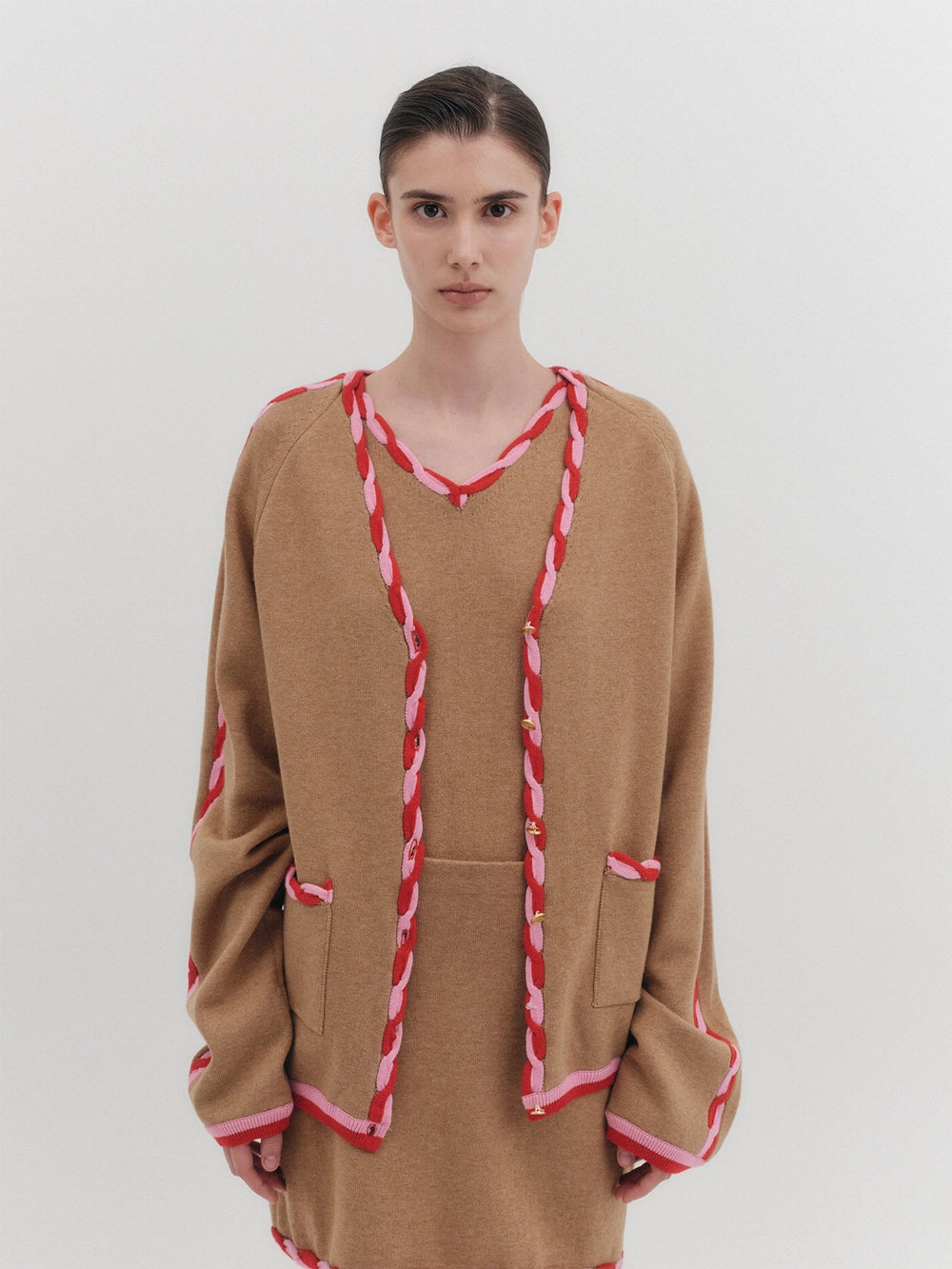 EENK Twist Edge Knitwear Cardigan - Beige