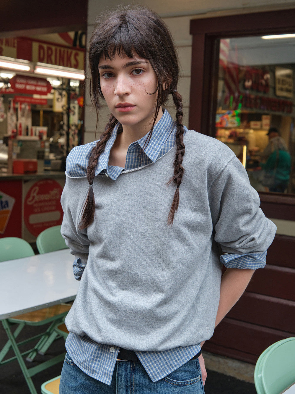 Low Classic Lc Off-Shoulder Sweatshirt Melange Grey