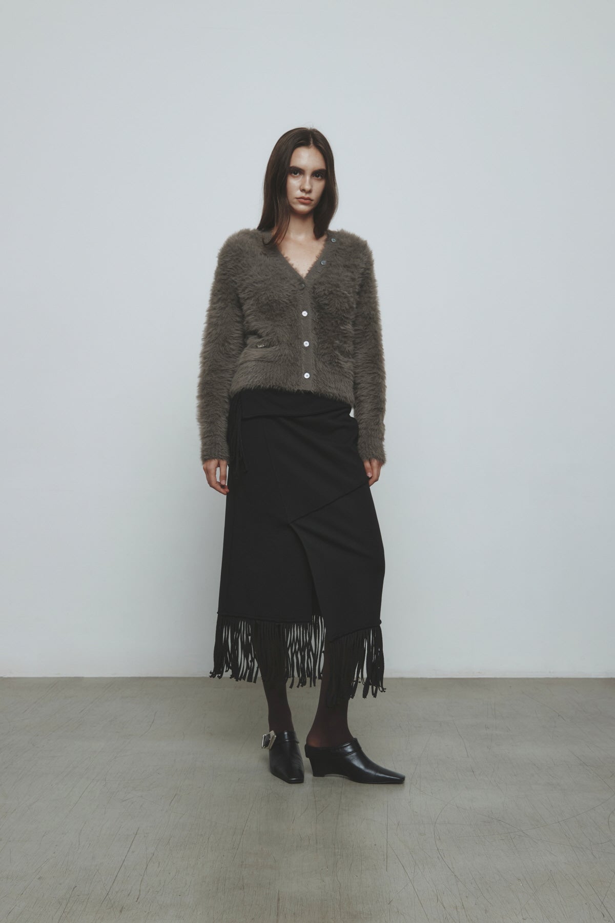 Matinkim Fringe Jersey Midi Skirt IN Black