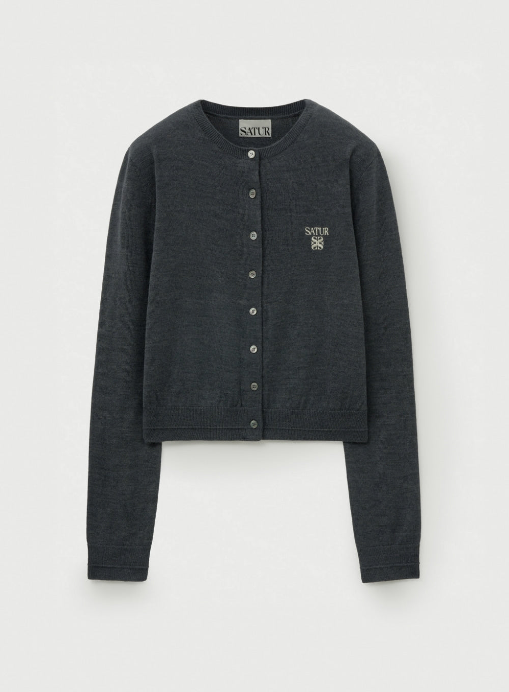 satur (W) Loren Basic Crewneck Fine Cardigan - Charcoal - View 5